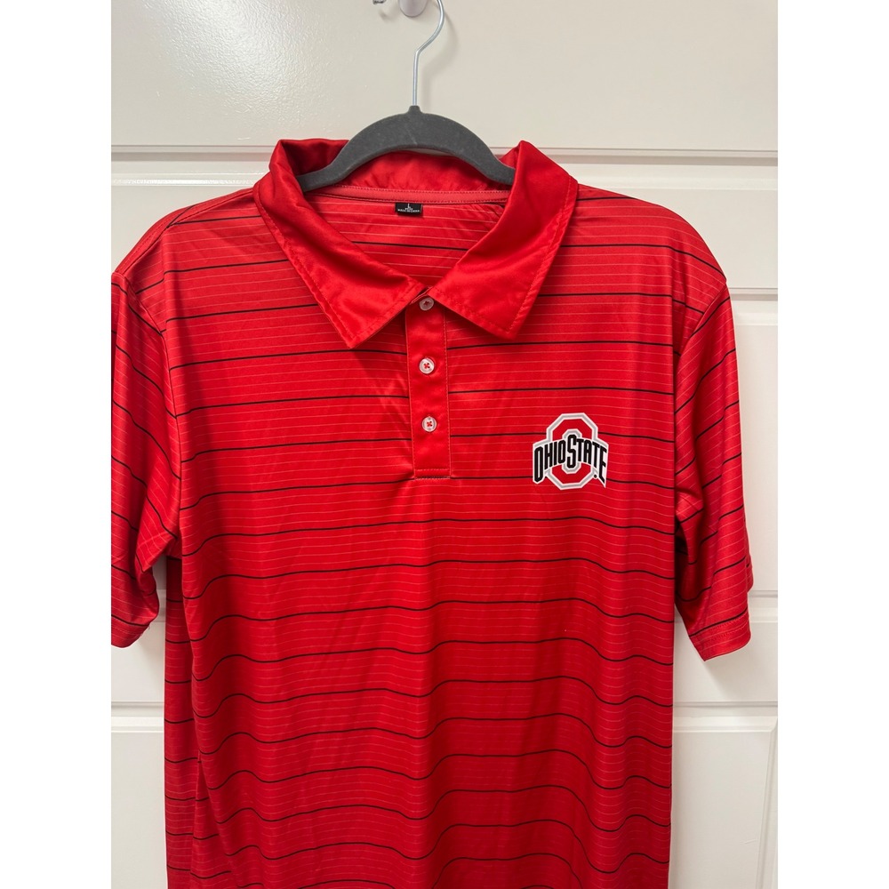 Ohio State Buckeyes Mens Large Red Striped Short Sleeve Polo Shirt NCAA Football